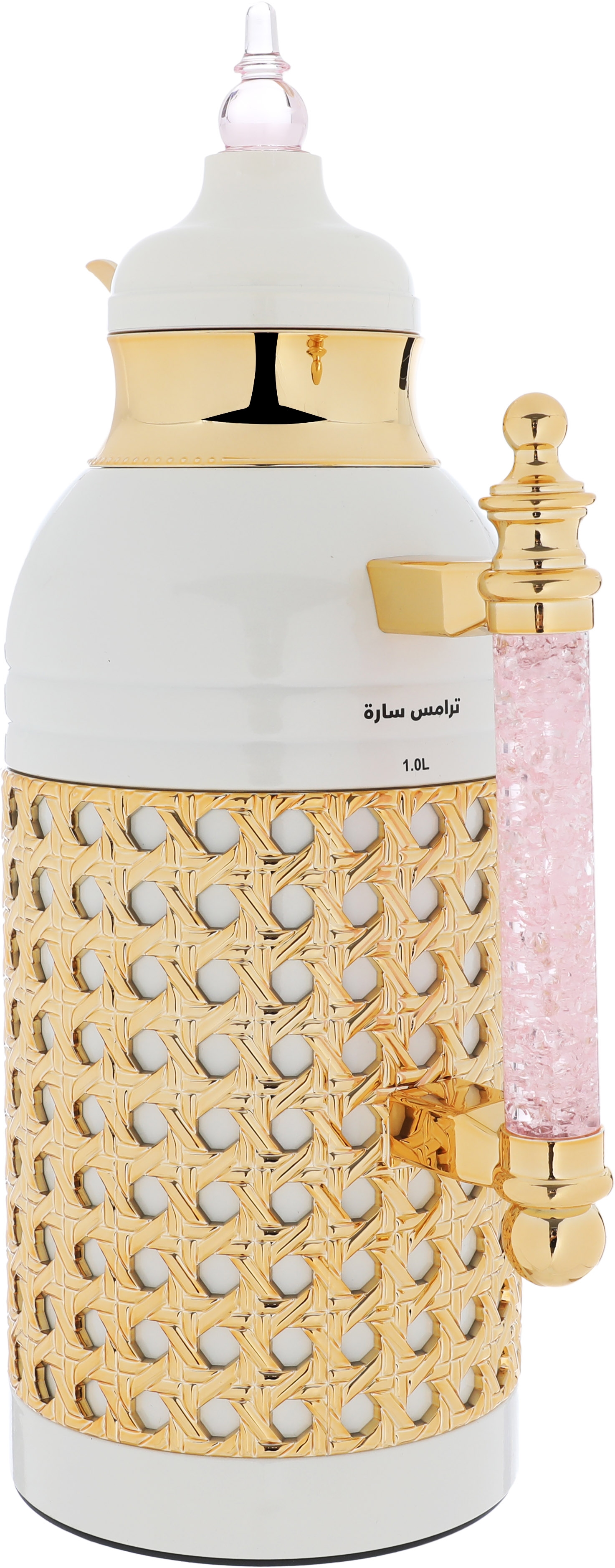 Al Saif Gallery Sarah thermos set, 1 liter, crystal handle, thermal glass inner case, steel outer case - pearl product image 2