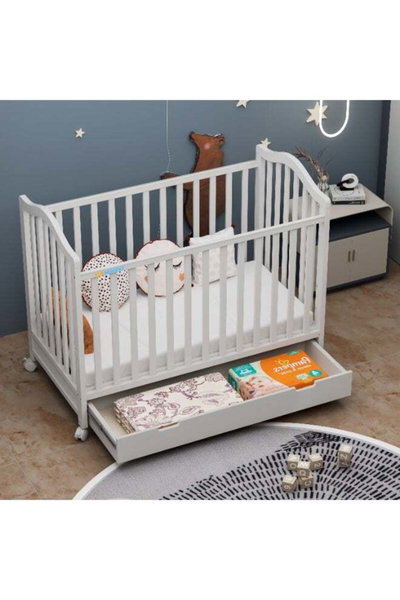 سرير اطفال خشب الصنوبر فان مومنت، 120×60 سم، مزود بدرج تخزين - ابيض product image 3