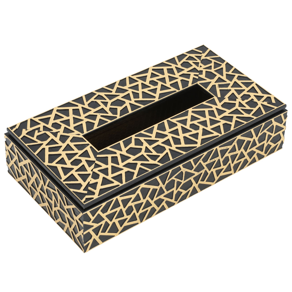 Diamond Glow Wood Tissue Box, 23.5 x 12.5 x 6 cm, Gilded - Brown product image