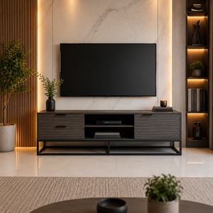 طاولة تلفزيون، 50×160×40 سم، خشب MDF، إطار معدن، أدراج - رمادي خشبي غامق product image