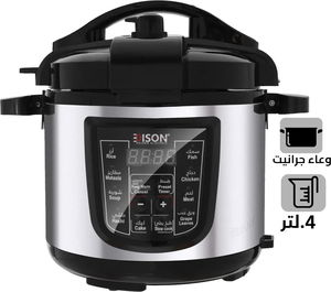 قدر ضغط كهربائي إديسون برو، وعاء داخلي جرانيت، 800 واط، 4 لتر، 10 وظائف طبخ، GT409-W - فضي اسود product image