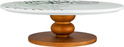 ستاند تقديم بورسلان ون مور، 32x32x9.8 سم، قاعدة خشب، دائري - أبيض رمادي product image 2