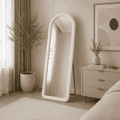 مراية ستاند زجاج، 170×70 سم، ستاند معدن، اطار مخمل - اوف وايت product image 3