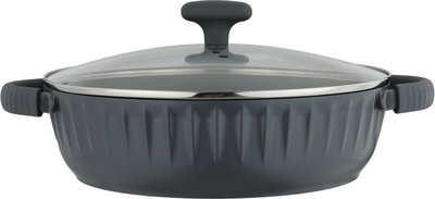 Robust aluminum saucepan, 28 cm, plastic handle, glass lid, Teflon interior - dark gray product image 2