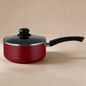 كسرولة تيفلون مستر كوك، 18 سم، يد اسود، غطاء زجاج - احمر product image