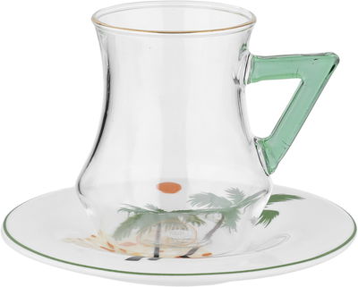 طقم تقديم شاي وقهوة زجاج وبورسلان السيف غاليري، 18 قطعة، يد أخضر- شفاف أبيض product image 5