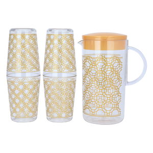 Geek with Al Saif Gallery acrylic cups, 1.5 liters / 400 ml, golden pattern, 5 pieces - clear product image 4