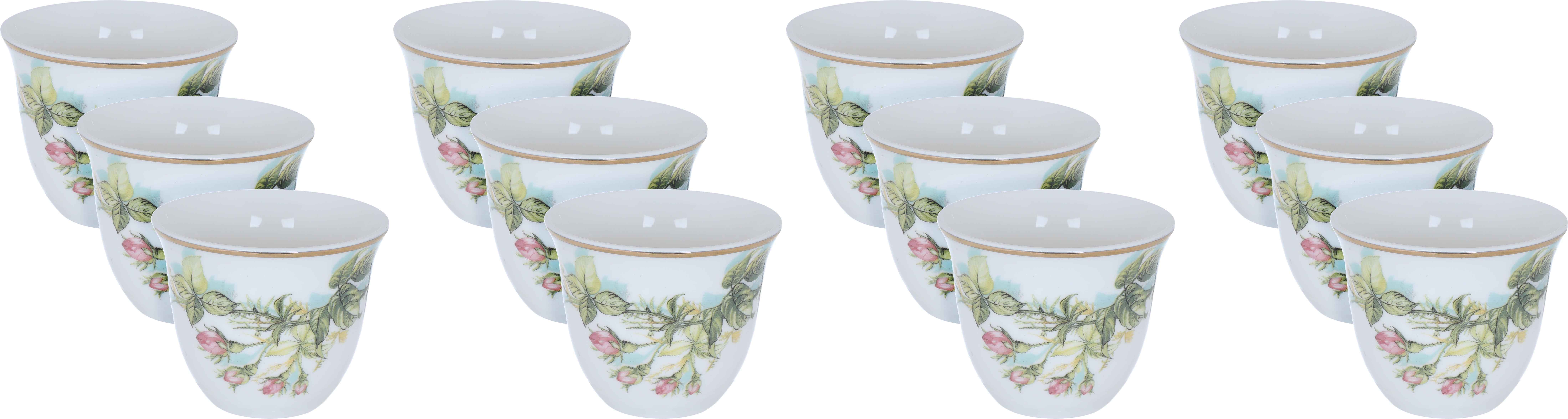 Al Saif Gallery porcelain Arabic coffee cups set, rose pattern, 12 pieces - white product image