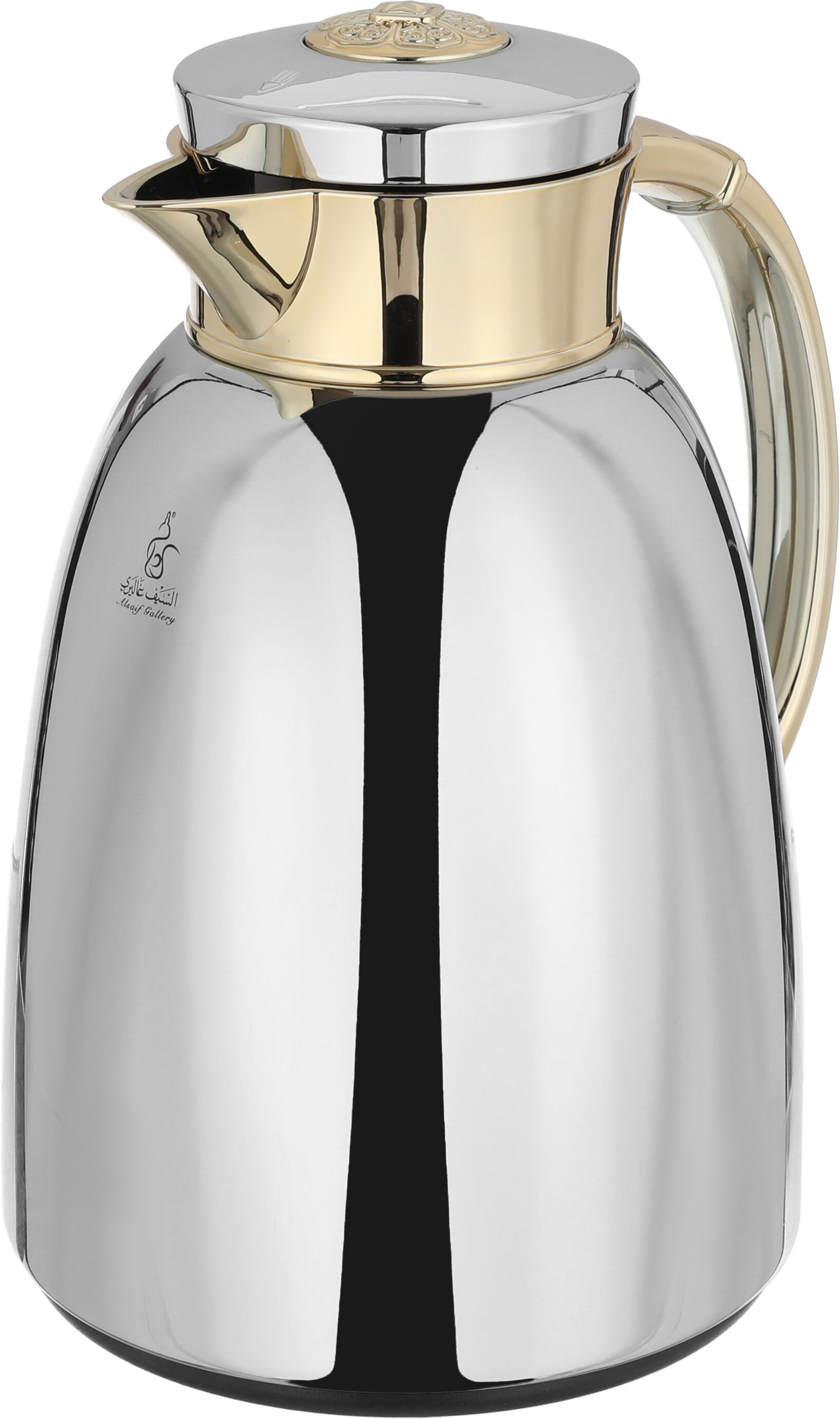 Al Saif Gallery Yatooq thermos, 1 liter, golden handle, thermal glass inner container, steel outer shell - silver product image 2