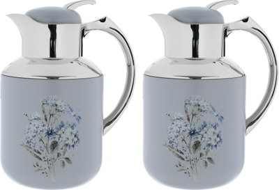 Al Saif Gallery Florya Pro thermos set, 1/0.5 liter, rose pattern, thermal glass inner shell, steel outer shell - light gray product image 2