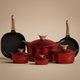 طقم قدور جرانيت تيتانيوم نيوكلاين، 14 قطع، مقبض خشبي - احمر غامق product image 1