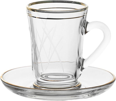 Al Saif Gallery glass tea and coffee serving set, golden lines, 26 pieces - transparent product image 5