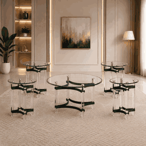 طقم طاولات زجاج و ستيل و اكرليك، 5 قطع - شفاف اسود product image