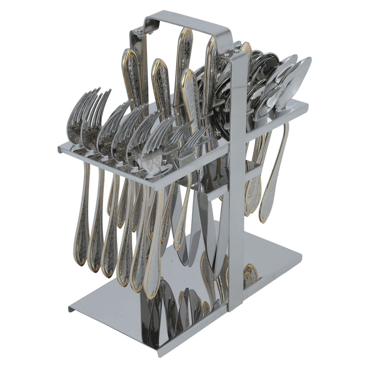 طقم ملاعق استيل السيف غاليري، بنقشة، استاند، 30 قطعة - ذهبي product image 2