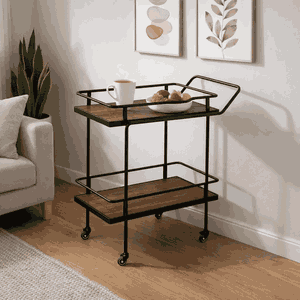 عربة تقديم الطعام خشب و معدن، 83×40×80 سم، 2 رف، عجلات دوارة 360 - بني product image