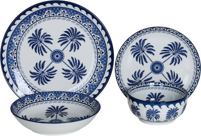 طقم سفرة بورسلان السيف غاليري، 24 قطعة، رسمة نخل أزرق - أبيض أزرق product image 1