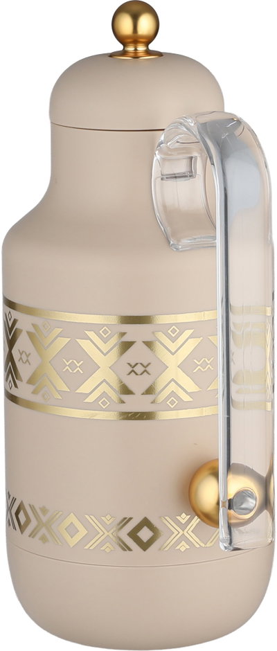 Al Saif Gallery Kkozami Thermos, 1 Liter, Glass Interior, Transparent Handle, Push-Button Lid - Beige Gold product image 3