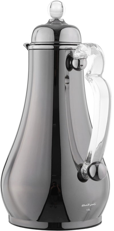 Al Saif Gallery Asalah Thermos Set, 2 pieces, 1/1 liter, glass interior, transparent handle, push-button - Black product image 4