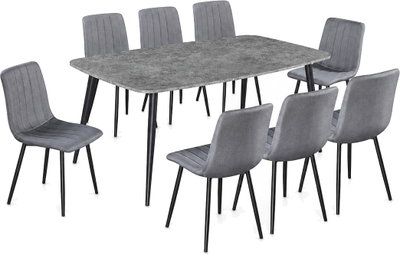 طاولة طعام خشب MDF مع 8 كراسي، 75×180×100 سم - رمادي product image 3