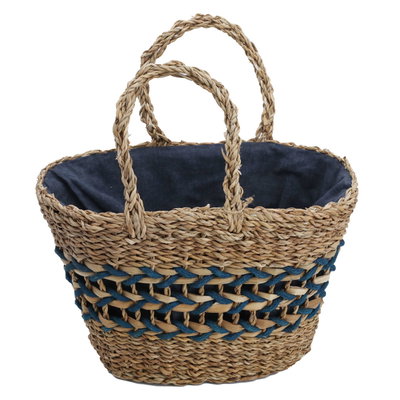 شنطة ترامس خوص السيف غاليري، 45×28 سم - بني أزرق product image 3