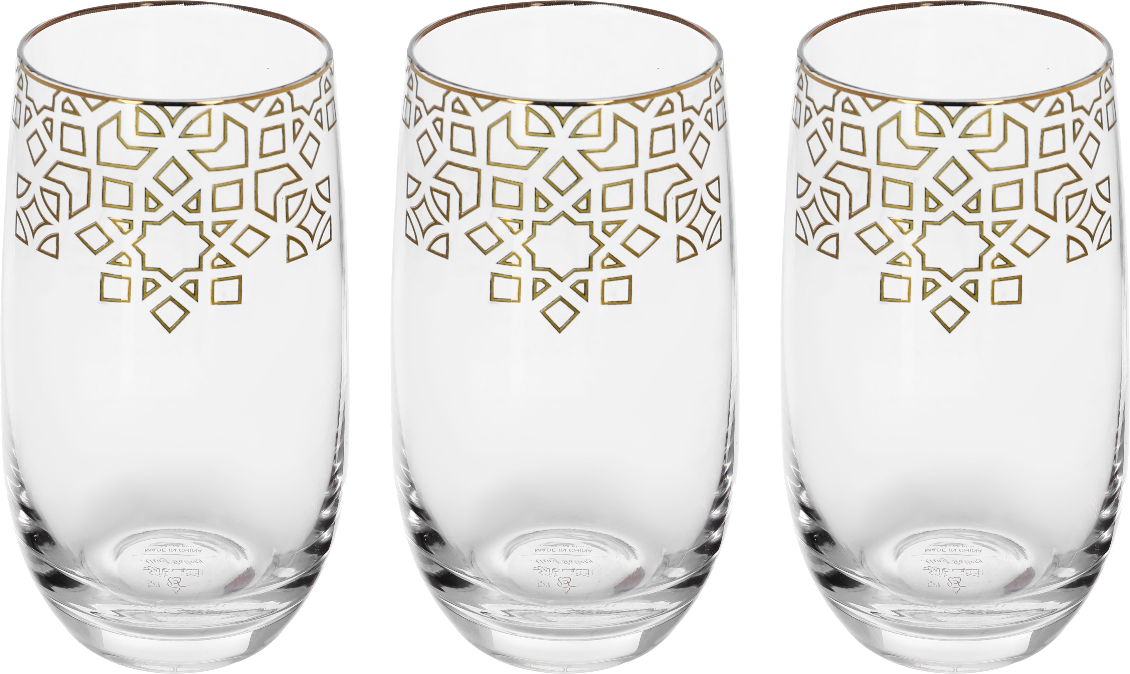Al Saif Gallery Glass Cups Set, 3 Pieces - Clear And Golden product image