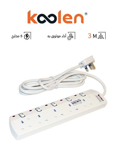 وصلة كهربائية كولن، 3250 واط، 5 مخارج، 3 متر، 301100007 - ابيض product image 6