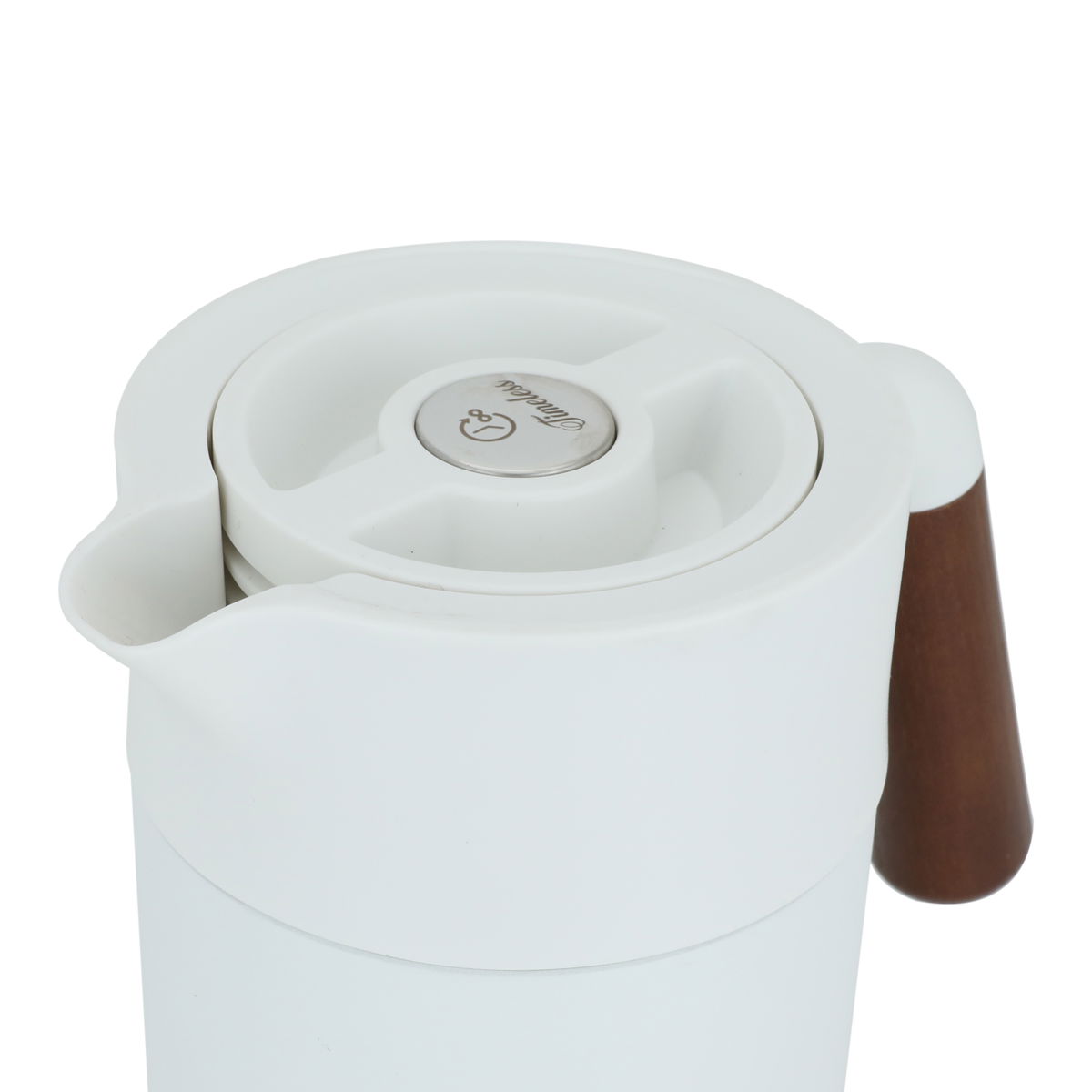 Timeless Tara Thermos, 1.2 litres, wooden handle, compressor, steel inner container, steel outer body - white product image 4