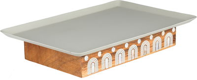 Al Saif Gallery Stainless Steel Serving Stand, 30.5x20.5x5 cm, Wooden Base, Rectangular - Light Wood Gray product image 2