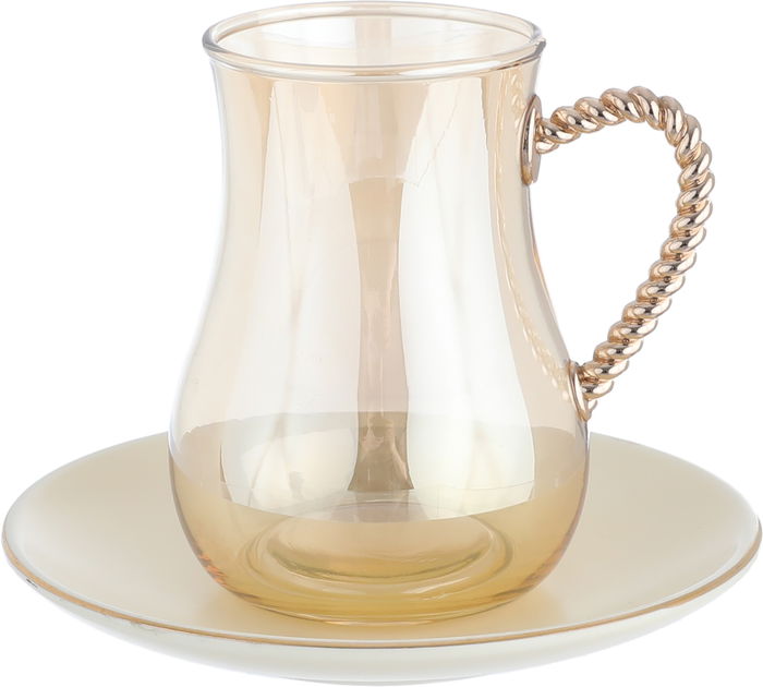 طقم تقديم شاي وقهوة بورسلان وزجاج امبير، 52 قطعة - بيج بذهبي product image 8