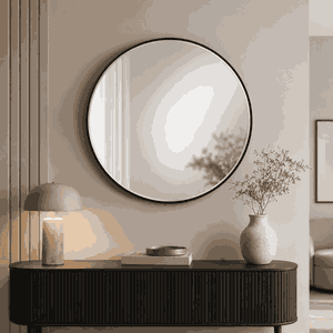 مراية دائرية زجاج، 80×80 سم، اطار معدن - اسود product image