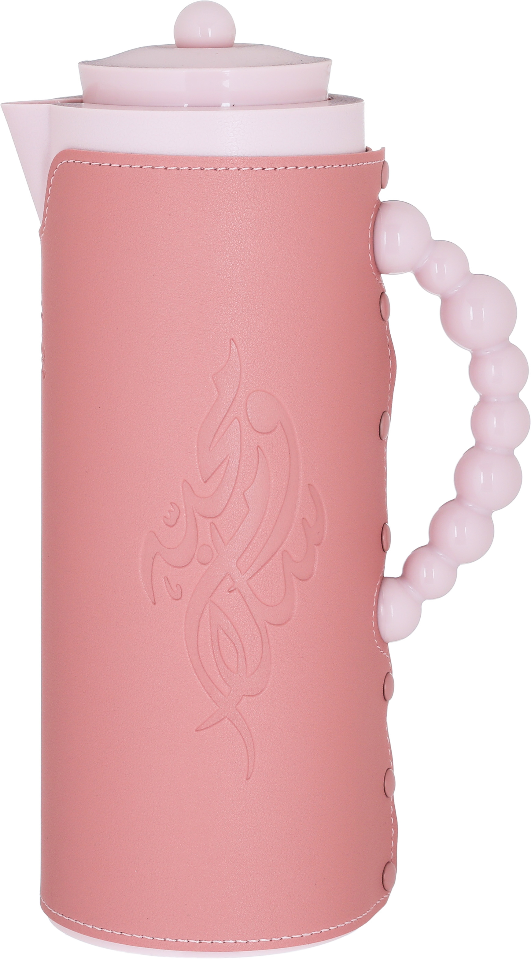 Al Saif Gallery Royal 7 glass thermos, 1 liter, with leather cover, glass inner shell, plastic outer shell - pink product image