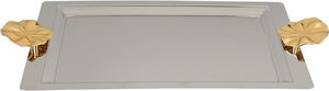 Al Saif Gallery stainless steel serving tray, 43x28x2 cm, rectangular, gold-silver handle product image