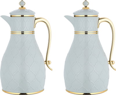Al Saif Gallery Nahla thermos set, 2 pieces, 1 liter, glass inner shell, plastic outer shell - light gray product image 2