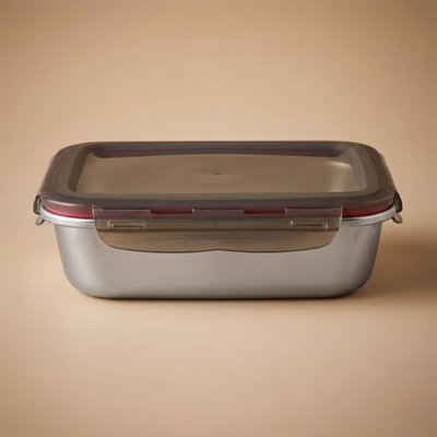 علبة تخزين ستانلس استيل الصحاح، 26x19x7.3 سم، غطاء بلاستيك، قفل - فضي أسود شفاف product image 1