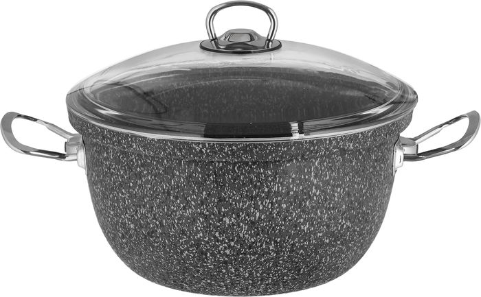 Hacshever Lavilla Granite Frying Pan, Steel Handle, Glass Lid, Basket, 24x13 cm - Grey product image 1