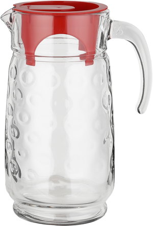 Glass jug set with glass cups, 1.7 liters, 7 pieces, red lid - transparent product image 2