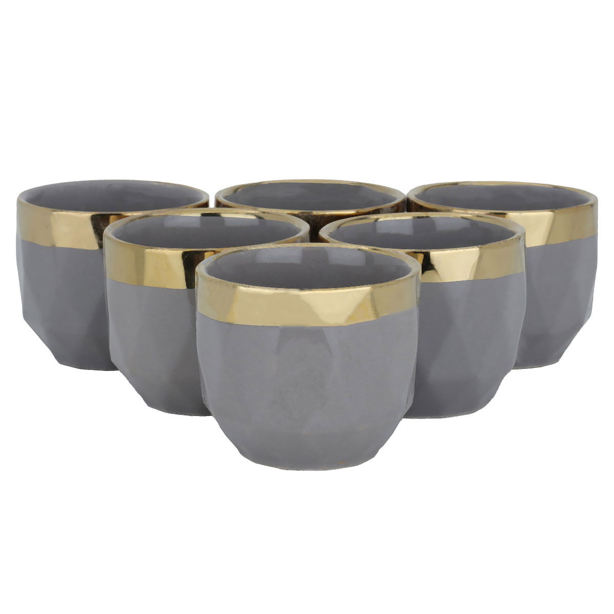 Al Saif Gallery porcelain coffee cup set, 6 pieces, triangle pattern with golden-purple line product image
