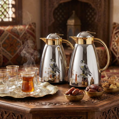 Safe Plus Thermos Set, 0.7/1 Liter, Glass Interior, Push-Button Lid - Shiny Silver Gold product image 2