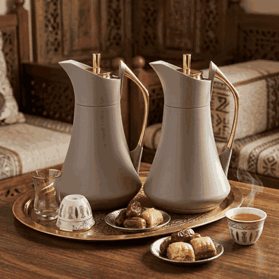 Al Saif Gallery Karma thermos set, two pieces, 1 liter, thermal glass inner container, steel outer shell - dark gray product image 2