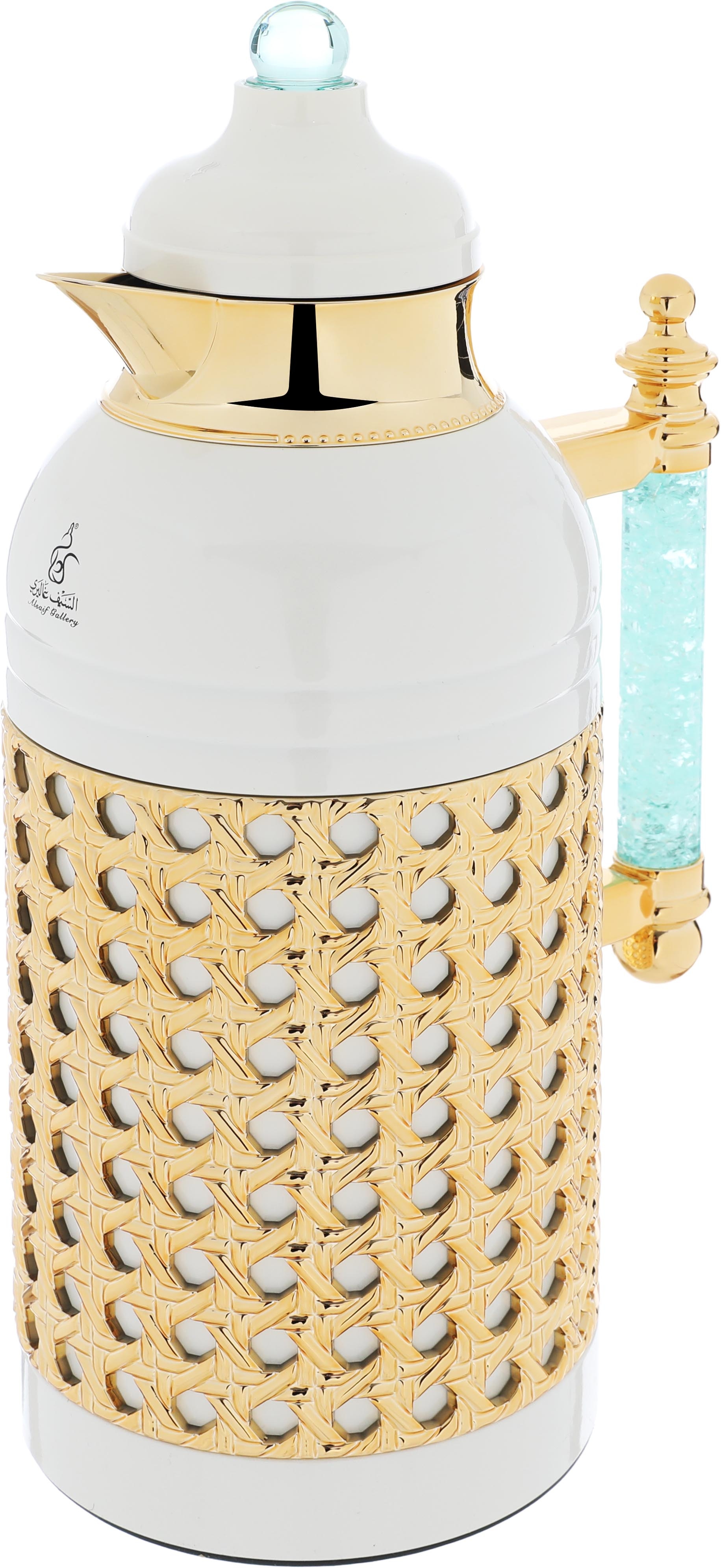 Al Saif Gallery Sarah thermos set, 1 liter, crystal handle, thermal glass inner case, steel outer case - pearly gold product image 8