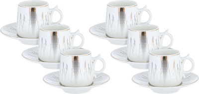 Al Saif Gallery Turkish Coffee Cups and Saucers Set, 12 Pieces - White Grey product image 1