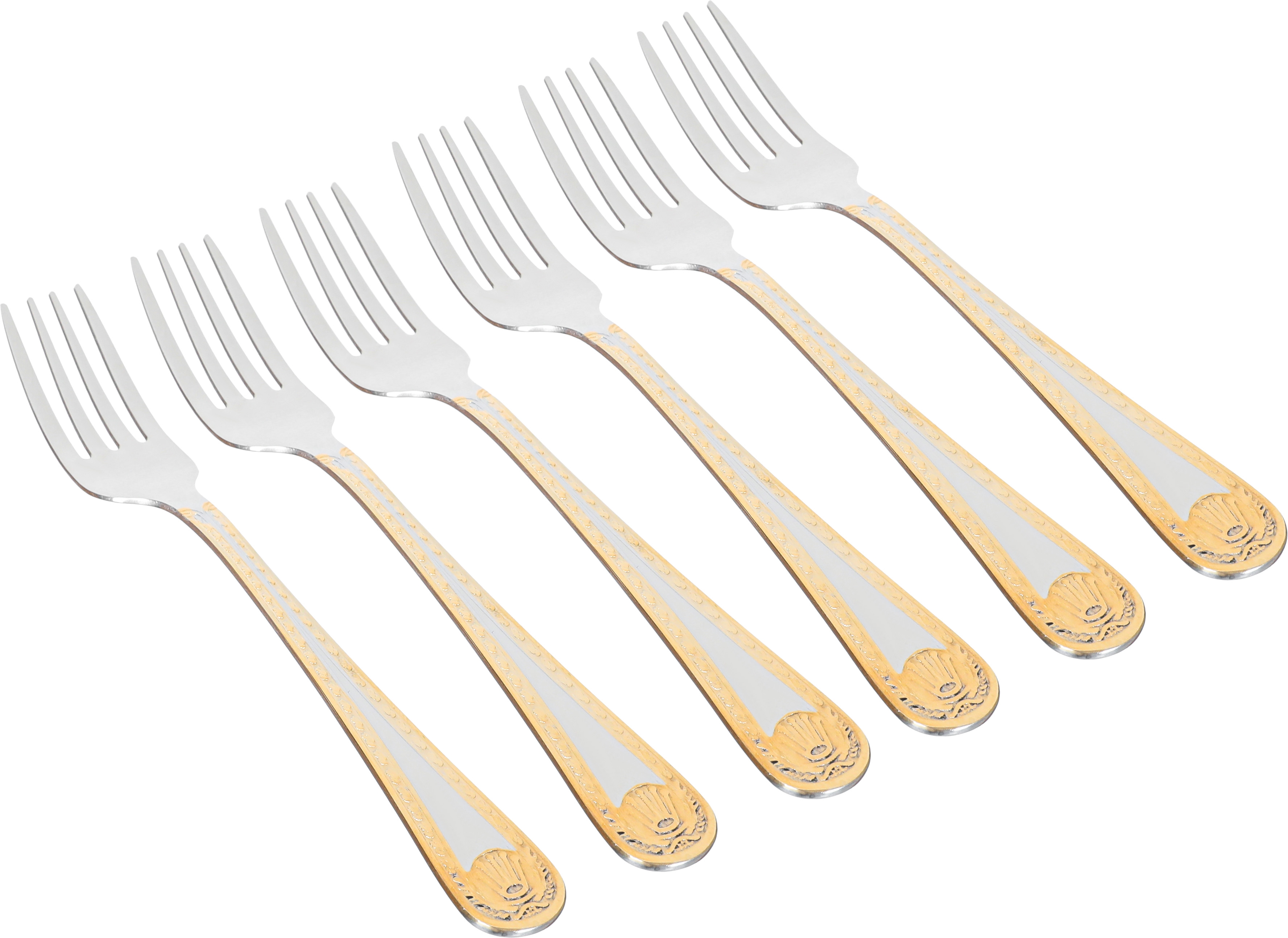 Al Saif Gallery steel fork set, silver with golden pattern, 6 pieces - silver product image 1