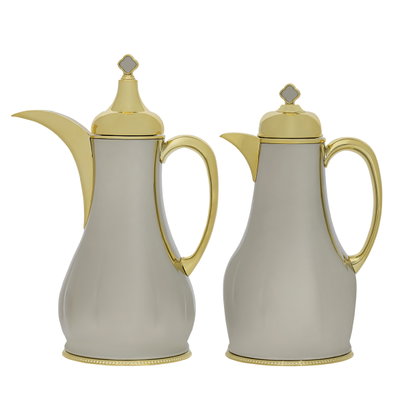 Al Saif Gallery Laura thermos set, 1/1 liter, 2 pieces, thermal glass inner shell, stainless steel outer shell - silver gold product image 1