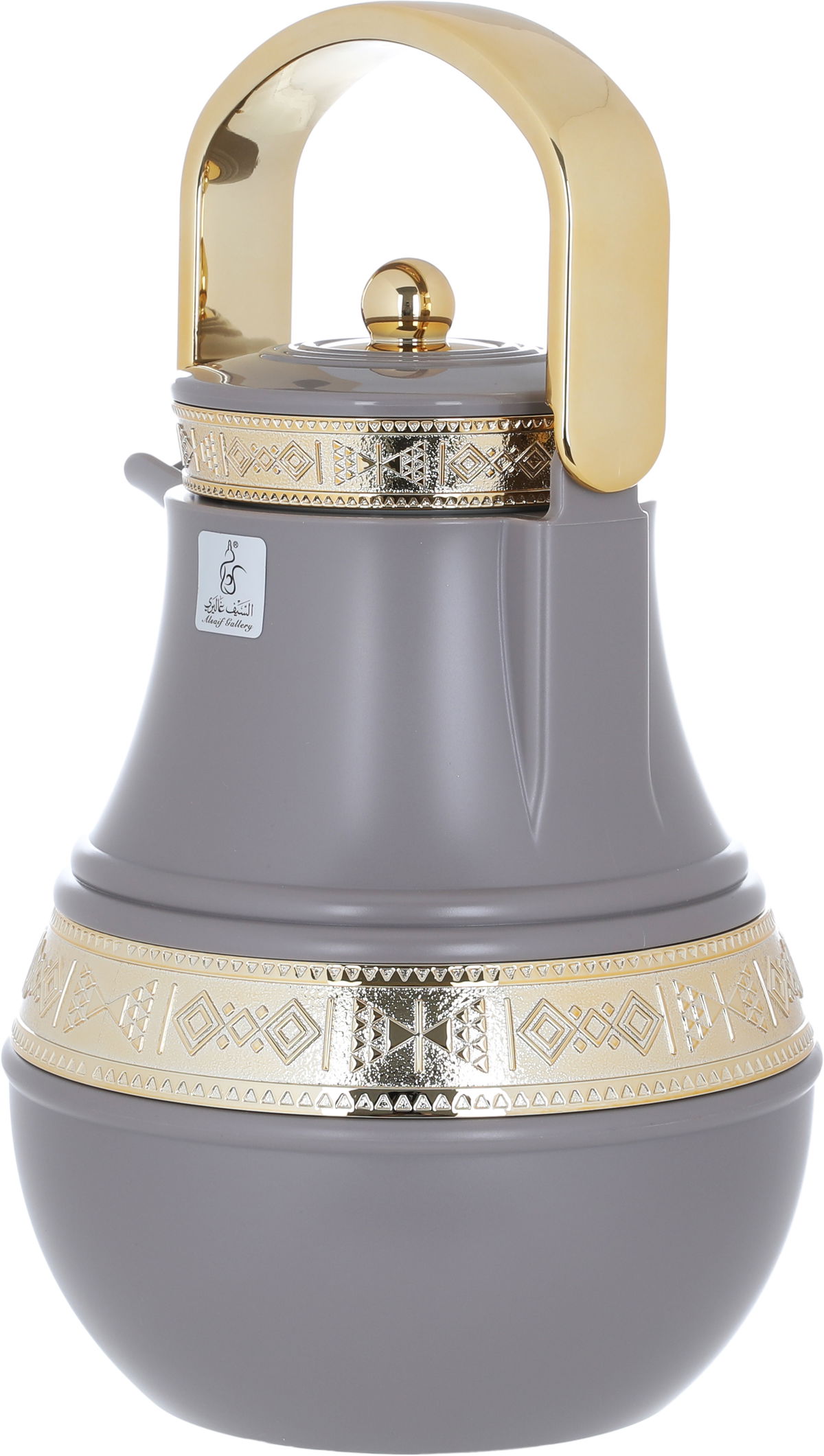 Al Saif Gallery Amal thermos set, 1/0.75 litre, two pieces, gilded, thermal glass inner shell, plastic outer shell - Cappuccino product image 4