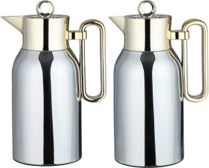 Al Saif Gallery Al Durra Thermos Set, 1/1 Liter, 2 Pieces, Glass Inner Container, Push Button, Gold-Silver Handle product image 2