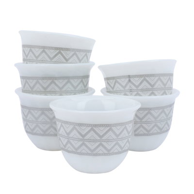 طقم فناجين قهوة عربي سلمي بورسلان السيف غاليري، 12 قطعة - ابيض فضي product image 2