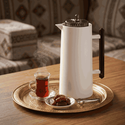 Glory Lean Thermos, 1 Liter, Glass Inner Container, Push Button, Black Handle - Black & White product image 2