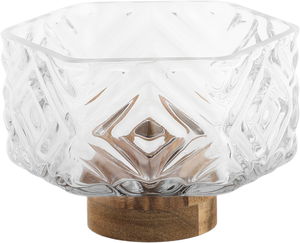 Al Saif Gallery Glass Serving Bowl, 13.5x13.5x9 cm, Wooden Base - Wooden Glass product image