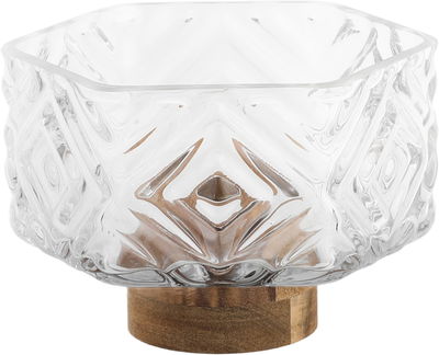 Al Saif Gallery Glass Serving Bowl, 13.5x13.5x9 cm, Wooden Base - Wooden Glass product image 1