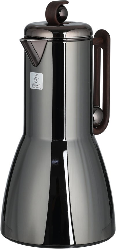 Al Saif Gallery Al-Adhariya Thermos Set, 0.7/1 Liter, 2 Pieces, Glass Inner Container, Stainless Steel Outer Body, Push Button - Glossy Black Dark Wood product image 5